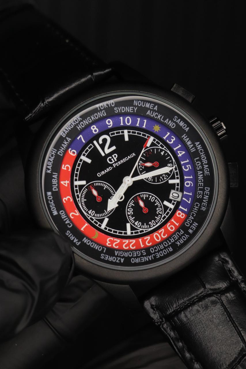 Casino Design Chronograph Leather Strap Watch