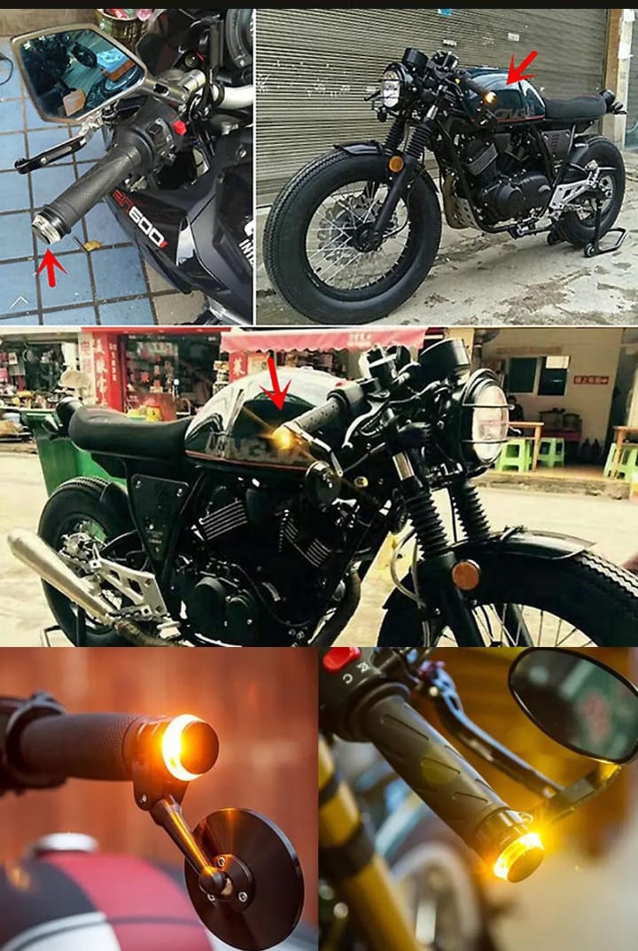 Dual Color Turn Signal Indicator Motor Cycle Handle Grip Bar Blinker Side Marker Lamp Motorcycle Decoration Handlebar End Light (2 Pcs) ( Yellow color)