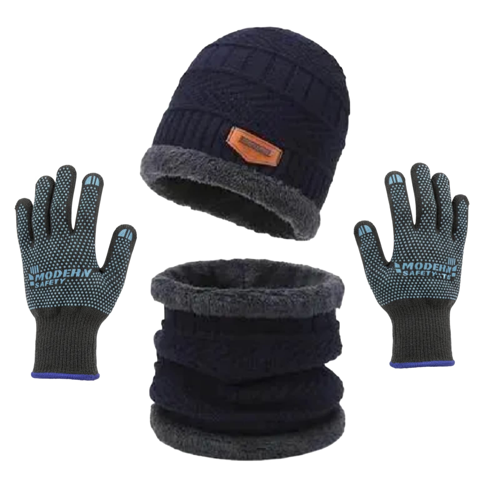 Premium Knitted Beanie Cap, Neck Gaiter And Touchscreen Gloves Combo Pack | Complete Winter Essentials For Cold Weather Protection (Blue)