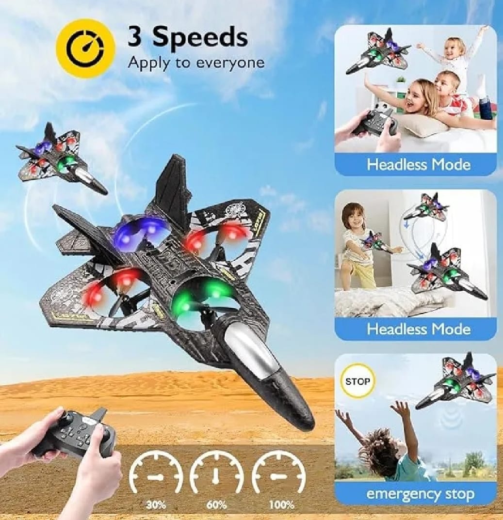 Premium RC Fighter Jet Plane – 2.4G Remote Control Foam Airplane Toy with Lights | High-Speed Glider | Helicopter Style Stunt Aircraft for Kids & Adults