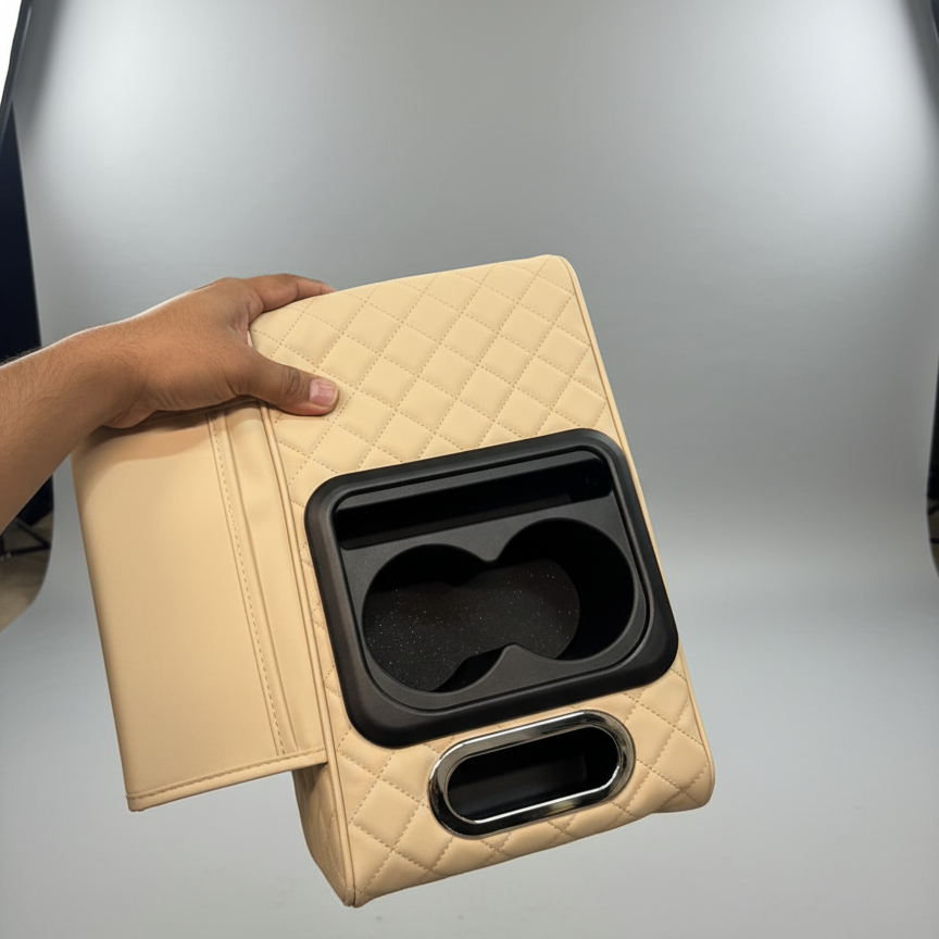 Car Center Console Armrest Cushion With Built-In Cup Holder