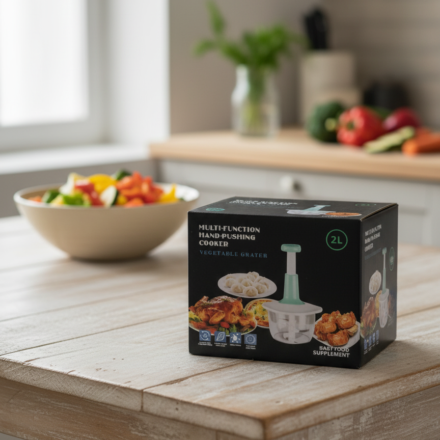 Multi-Function Hand-Pushing Vegetable Grater And Food Processor – 2L Heavy-Duty Metal Body Manual Chopper For Meat, Vegetables, And Baby Food (Random Color)