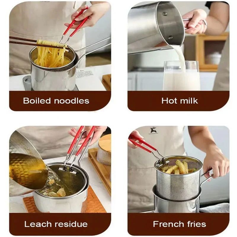 Stainless Steel Deep Fryer Pot with Strainer | Heavy-Duty 1200ML Oil Capacity Frying Pan | Safe, Durable & Efficient Kitchen Cooking Tool