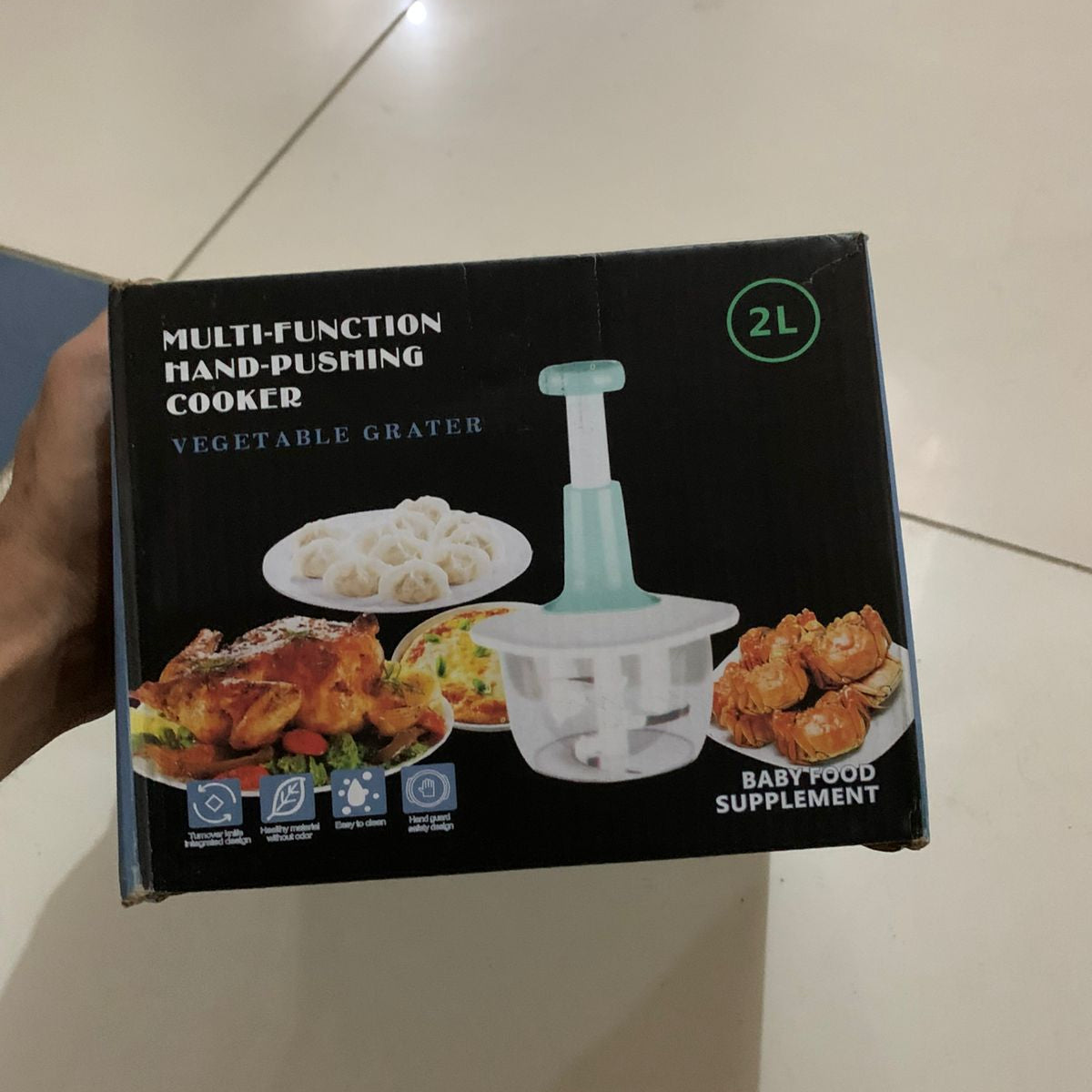 Multi-Function Hand-Pushing Vegetable Grater And Food Processor – 2L Heavy-Duty Metal Body Manual Chopper For Meat, Vegetables, And Baby Food (Random Color)