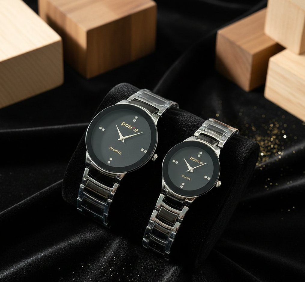 POSITIF Couple Watch – Elegant Matching His & Her Timepieces | Stylish Pair Gift For Lovers, Anniversary & Special Occasions (random color)
