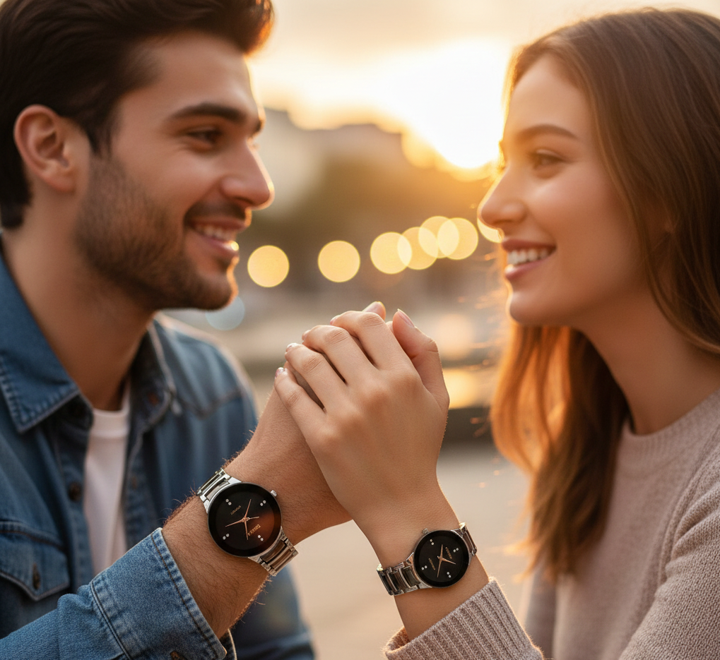 POSITIF Couple Watch – Elegant Matching His & Her Timepieces | Stylish Pair Gift For Lovers, Anniversary & Special Occasions (random color)