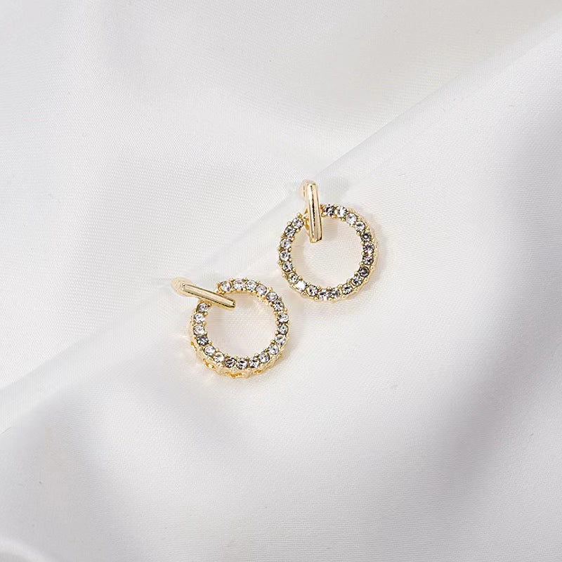 Circle Zircon Korean Earrings-Golden