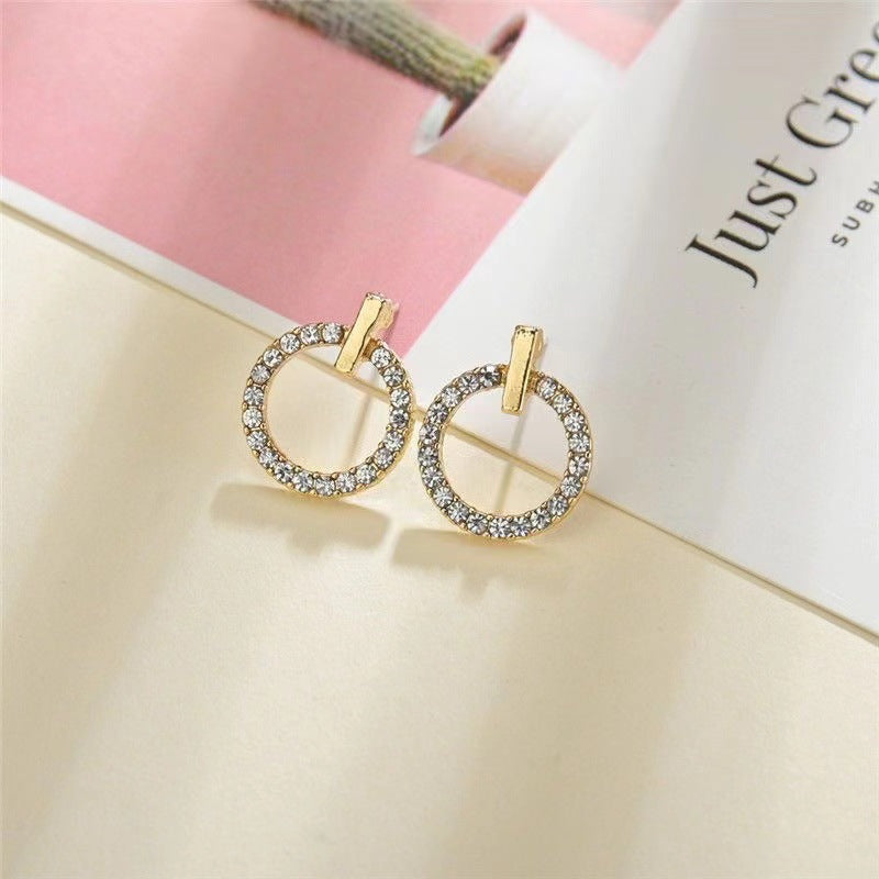 Circle Zircon Korean Earrings-Golden