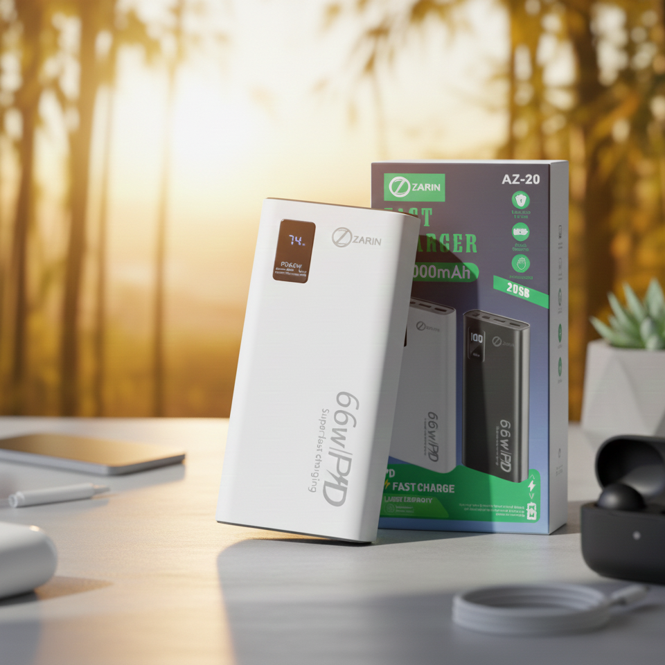 ZARIN AZ-20 20000mAh Power Bank: 66W PD Super Fast Charging External Battery Pack with Digital Display random color