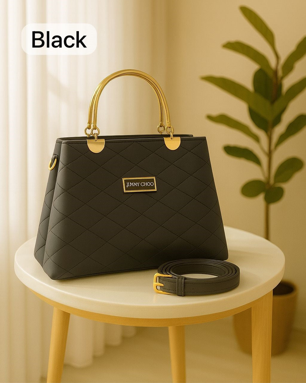 Premium Quilted Faux Leather Handbags with Golden Metal Handles - Elegant Shoulder Tote Collection