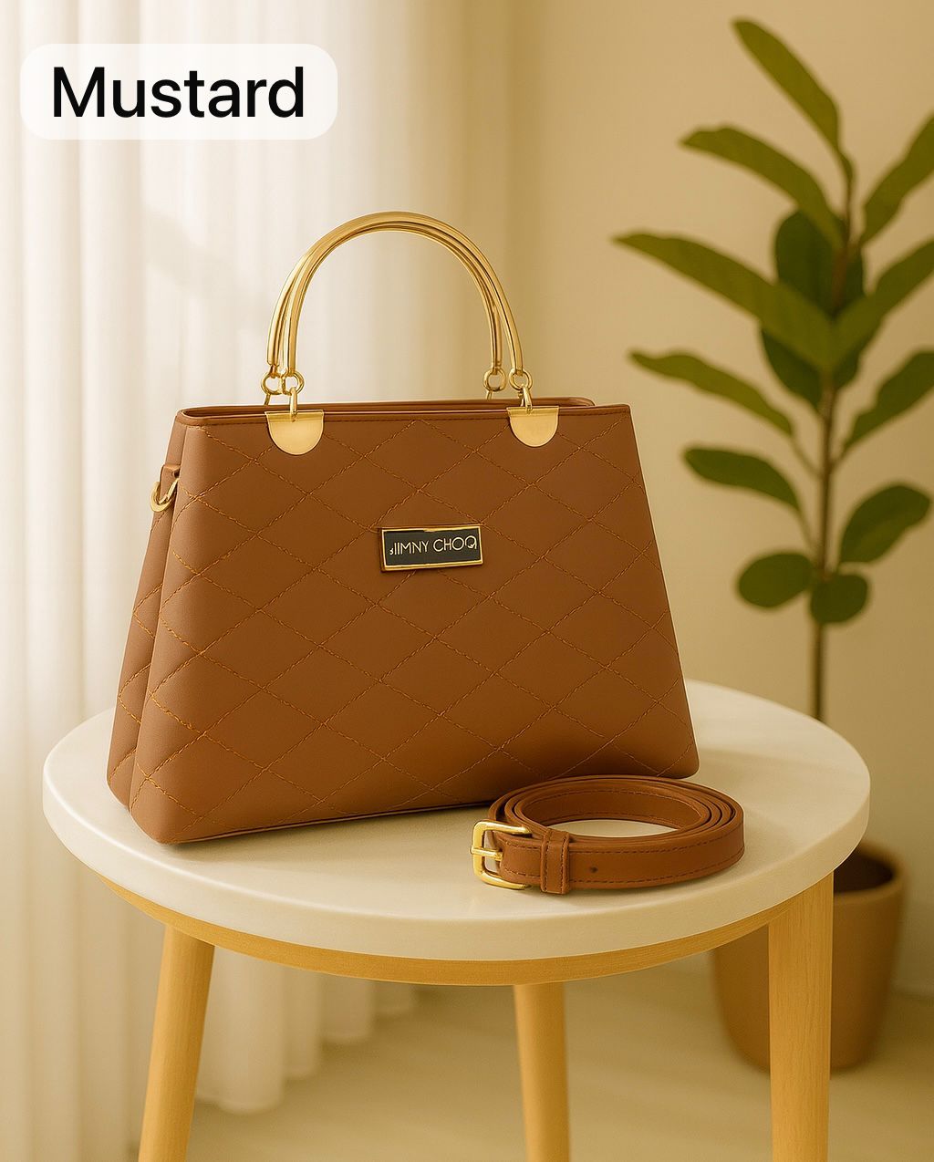 Premium Quilted Faux Leather Handbags with Golden Metal Handles - Elegant Shoulder Tote Collection