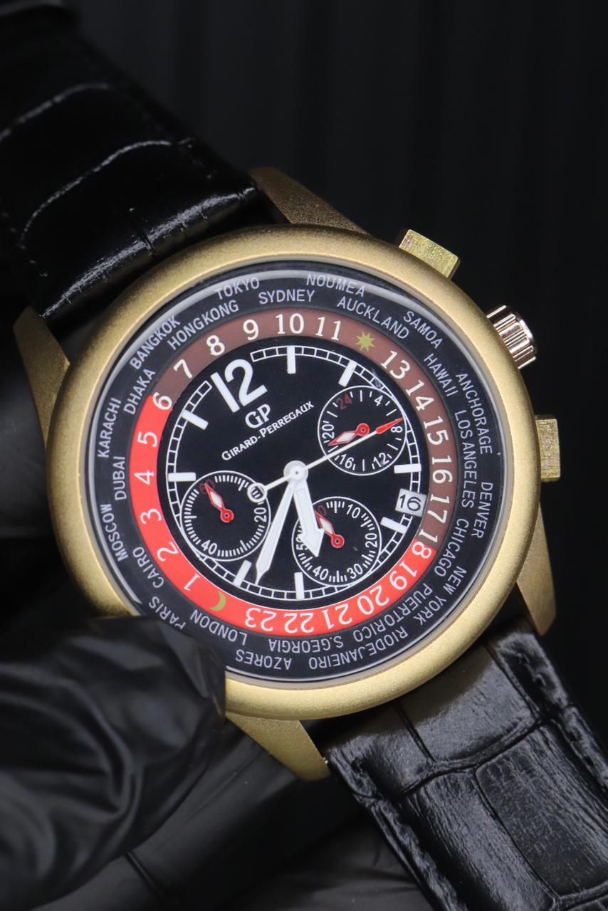 Casino Design Chronograph Leather Strap Watch