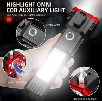 Versatile High Power Led Flashlight Focus Light Power Bank and Window Hammer