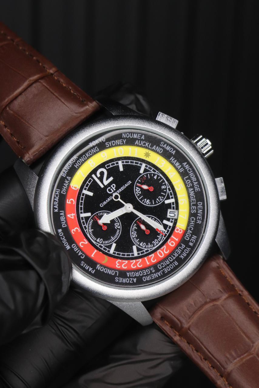 Casino Design Chronograph Leather Strap Watch
