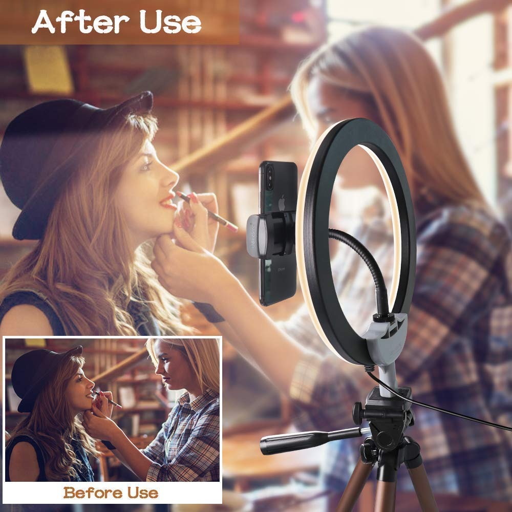 Professional 10-inch LED Ring Fill Light with Universal Phone Holder