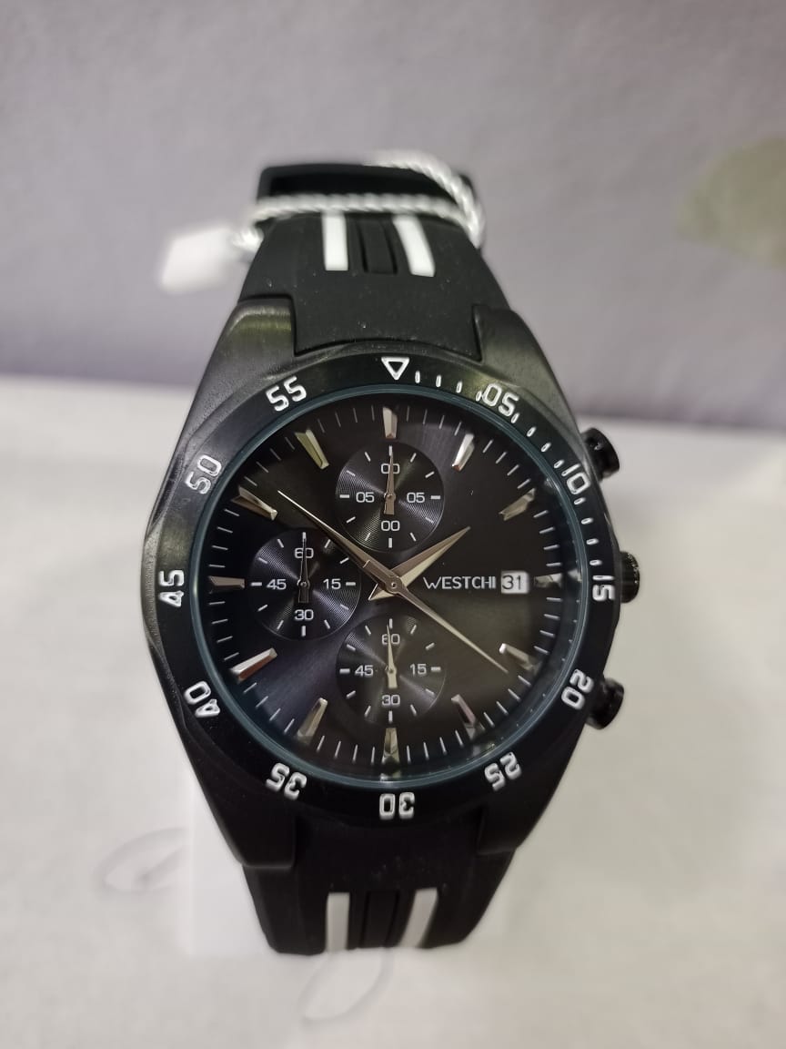 Black Chronograph Watch With Silicone Strap