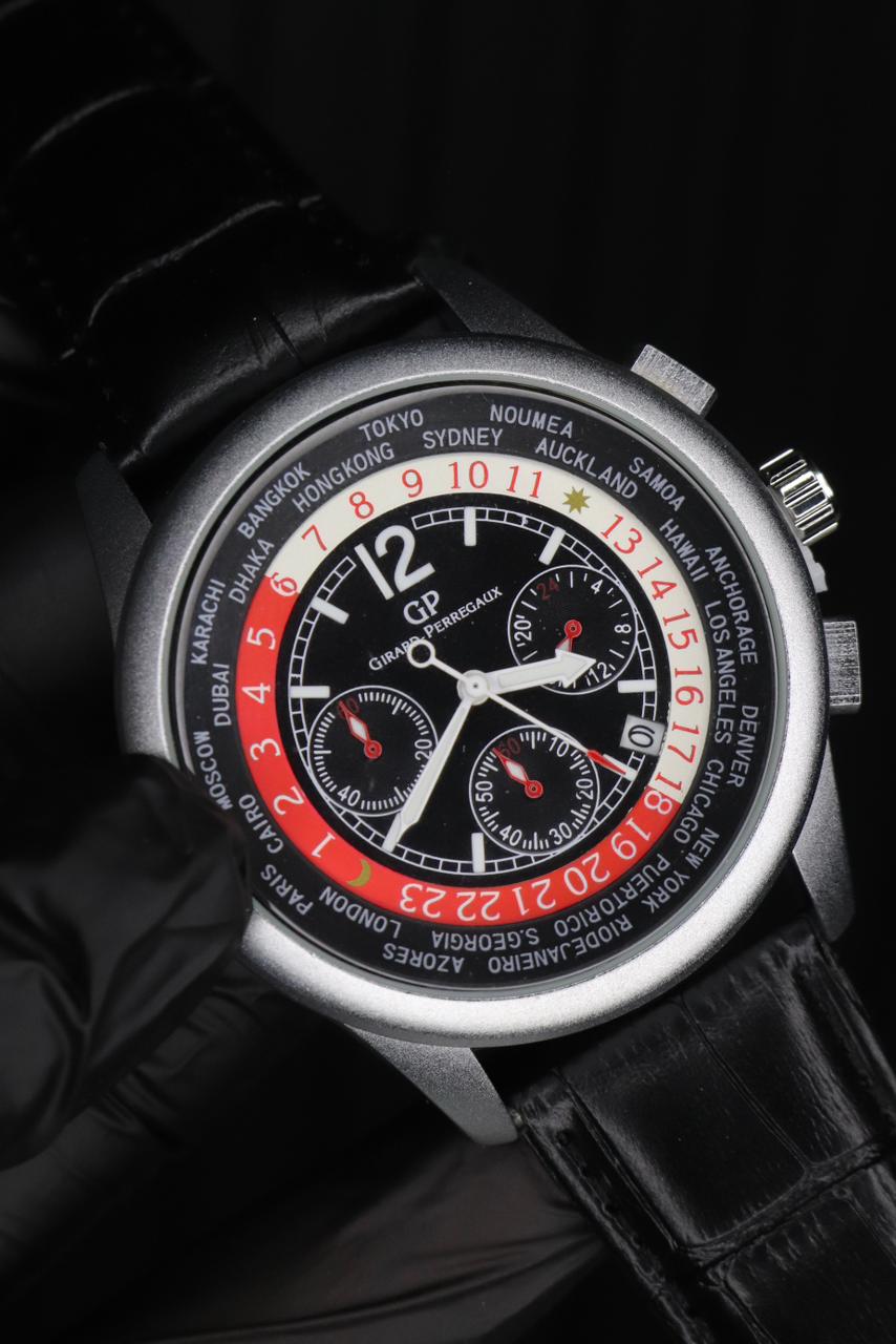 Casino Design Chronograph Leather Strap Watch