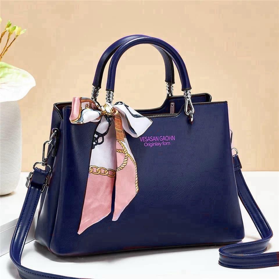 1Pc Vesasan Gaohn Faux Leather Handbag With Decorative Scarf Elegant Design Premium Quality